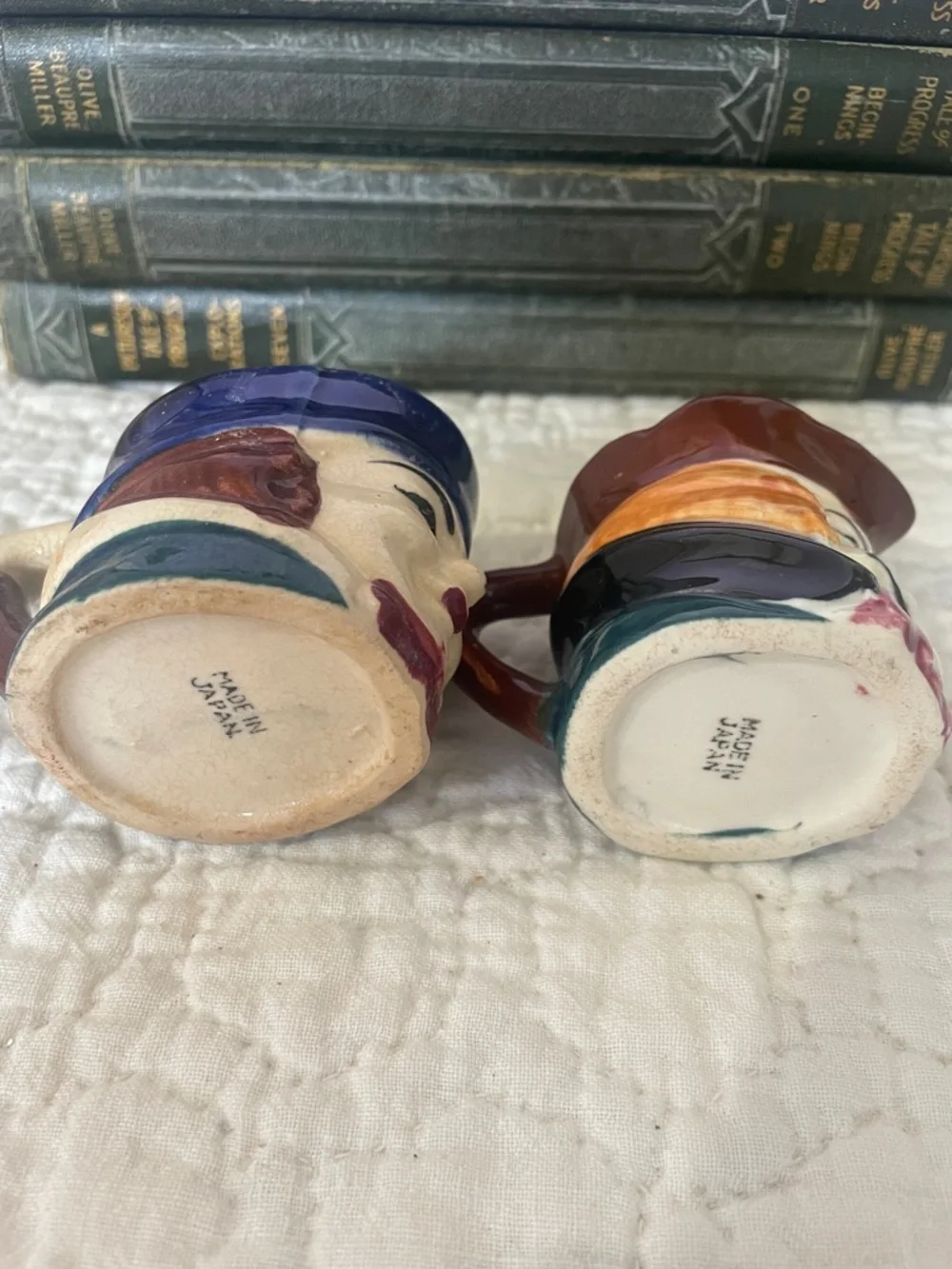 Vintage Ceramic Toby Jug Egg - creamer Cups - Pair in Multicolor